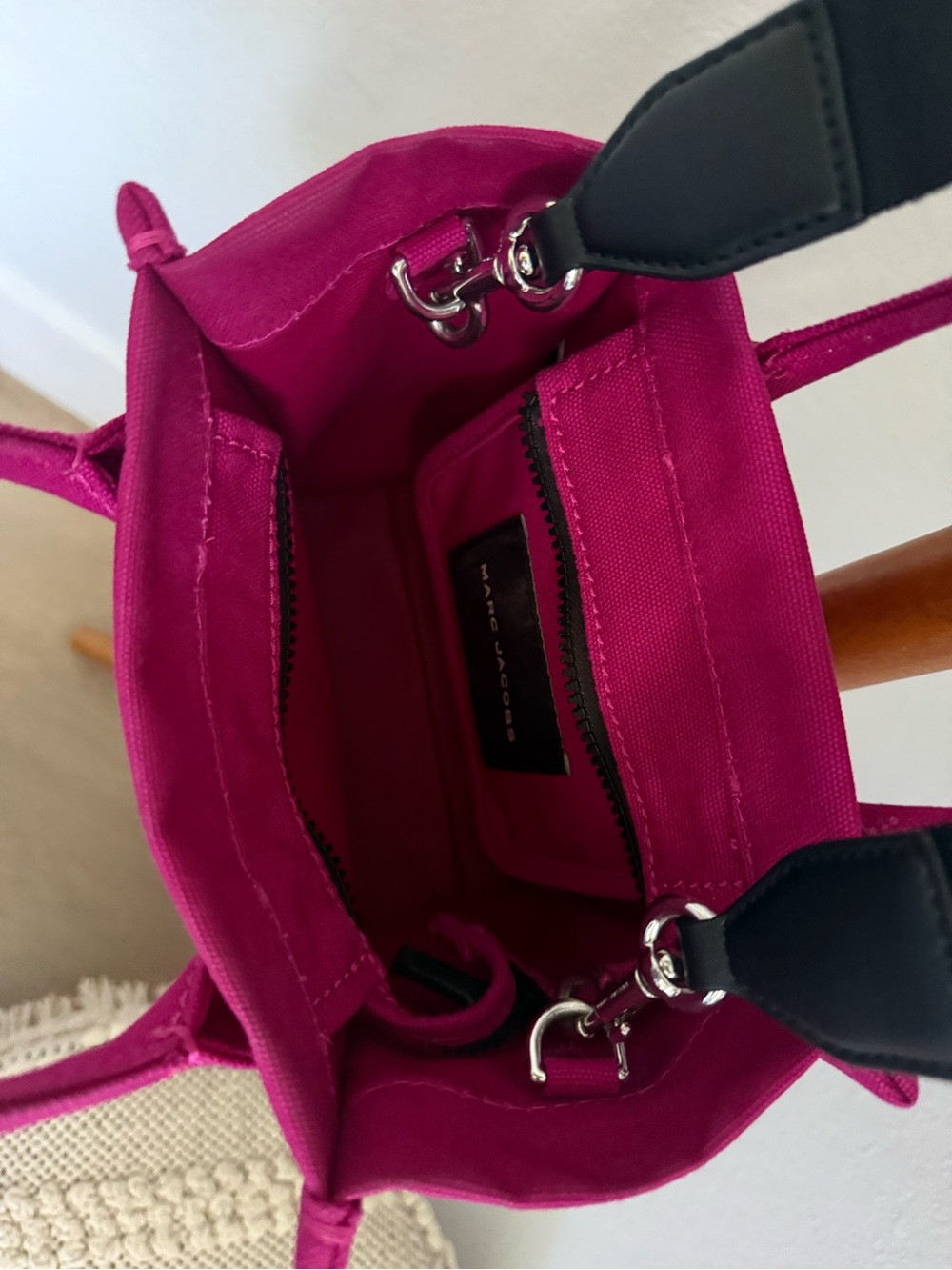 Marc Jacobs Hot Pink Canvas Mini Tote with Black Strap like new!! - Picture 2 of 8
